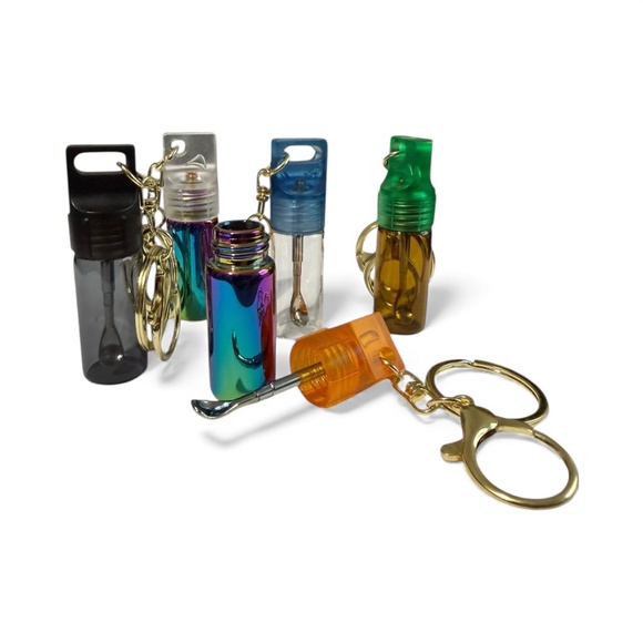 mini glass spice dispenser keychain: extending spoon scoop snuff storage stash - Picture 7 of 14